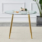 Table à manger de 100 cm de diamètre avec plateau en verre et pieds en métal