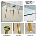 Table à manger de 100 cm de diamètre avec plateau en verre et pieds en métal
