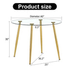 Table à manger de 100 cm de diamètre avec plateau en verre et pieds en métal