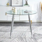 Table à manger de 100 cm de diamètre avec plateau en verre et pieds en métal