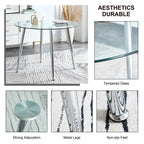 Table à manger de 100 cm de diamètre avec plateau en verre et pieds en métal