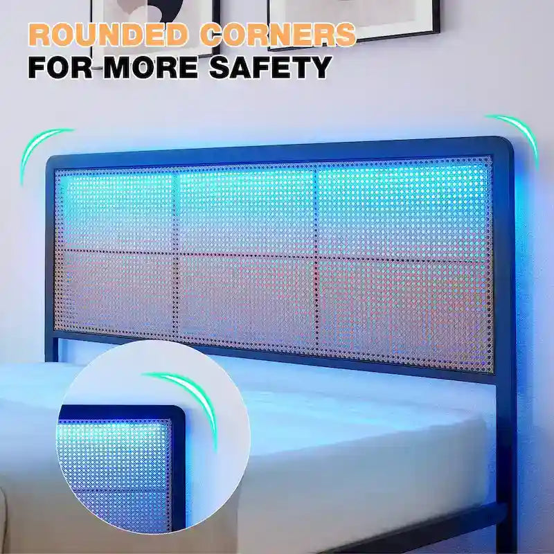 Cadres de lit bohème en rotin de style moderne avec lumière LED