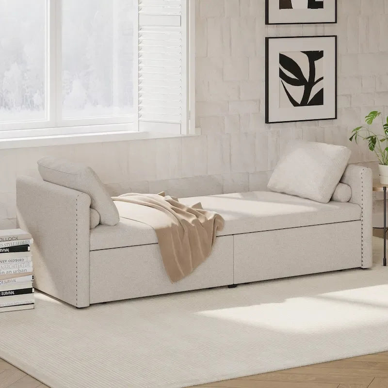Lit de repos moderne rembourré, petit lit de repos simple avec 2 tiroirs