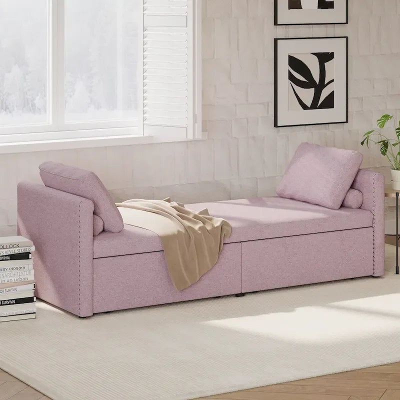 Lit de repos moderne rembourré, petit lit de repos simple avec 2 tiroirs