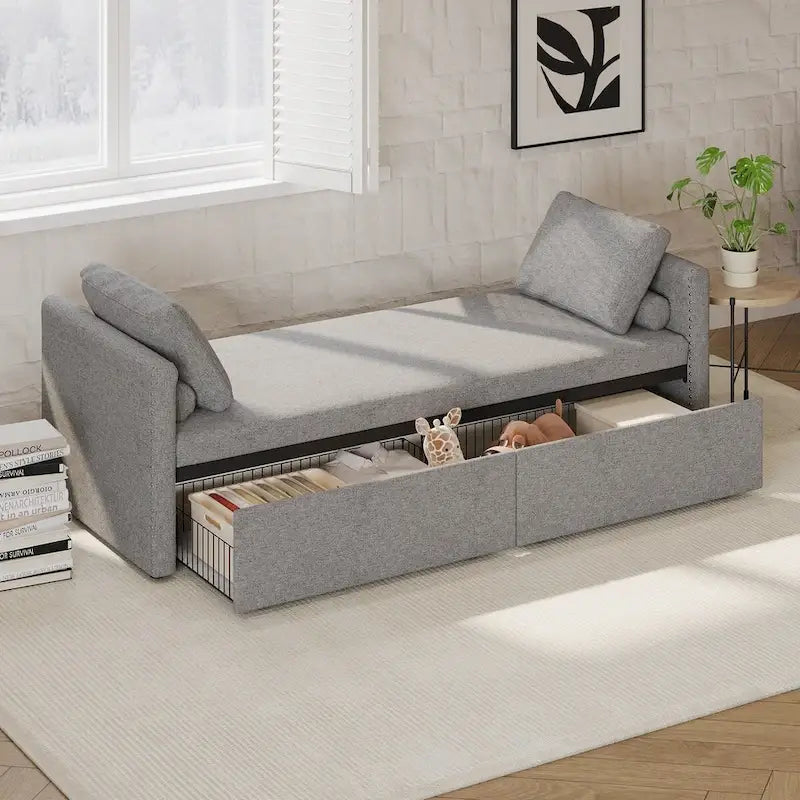 Lit de repos moderne rembourré, petit lit de repos simple avec 2 tiroirs