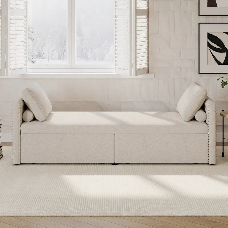 Lit de repos moderne rembourré, petit lit de repos simple avec 2 tiroirs