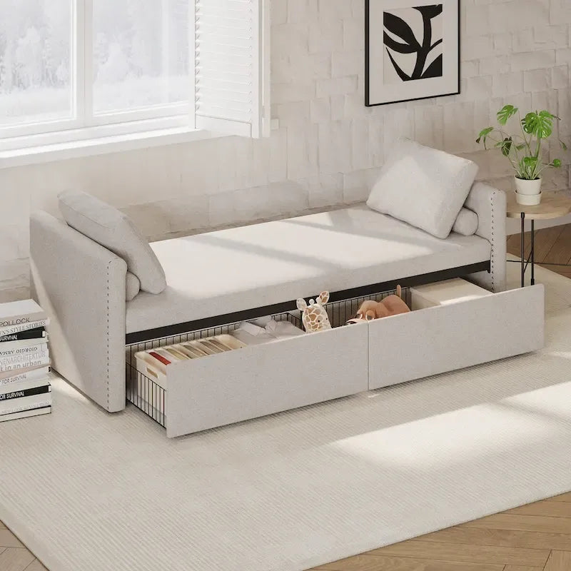 Lit de repos moderne rembourré, petit lit de repos simple avec 2 tiroirs
