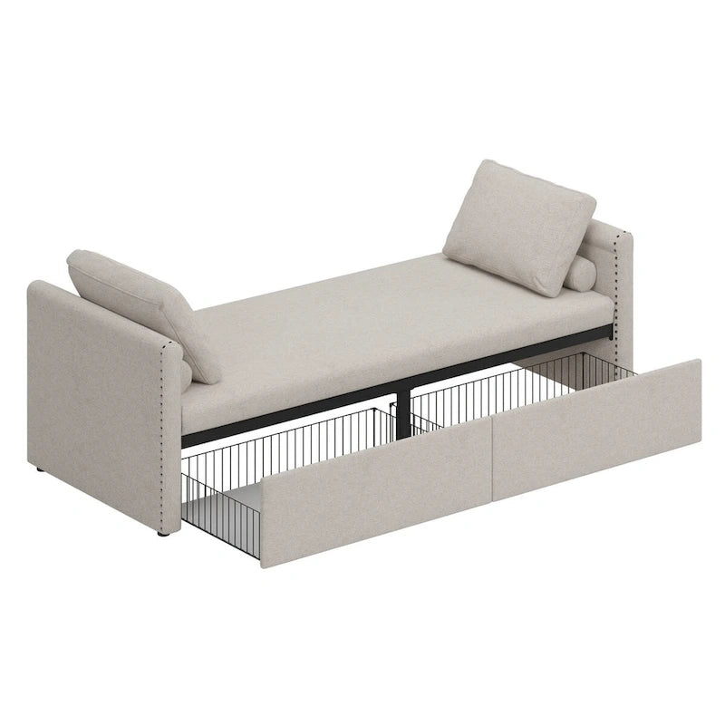 Lit de repos moderne rembourré, petit lit de repos simple avec 2 tiroirs